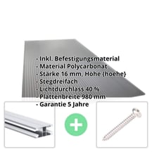 Polycarbonat Stegplatte | 16 mm | Profil DUO | Sparpaket | Plattenbreite 980 mm | Anthrazitgrau | Novalite | Breite 3,09 m | Länge 2,00 m #2