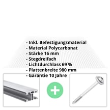 Polycarbonat Stegplatte | 16 mm | Profil ECO | Sparpaket | Plattenbreite 980 mm | Klar | 2nd LIFE LINE | Breite 3,05 m | Länge 2,00 m #2