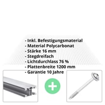 Polycarbonat Stegplatte | 16 mm | Profil ECO | Sparpaket | Plattenbreite 1200 mm | Klar | Breite 3,71 m | Länge 2,00 m #2