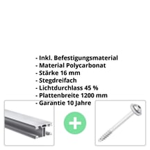 Polycarbonat Stegplatte | 16 mm | Profil ECO | Sparpaket | Plattenbreite 1200 mm | Opal Weiß | Breite 3,71 m | Länge 2,00 m #2