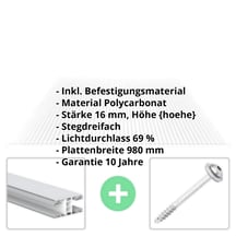 Polycarbonat Stegplatte | 16 mm | Profil Mendiger | Sparpaket | Plattenbreite 980 mm | Klar | 2nd LIFE LINE | Breite 3,09 m | Länge 2,50 m #2