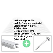 Polycarbonat Stegplatte | 16 mm | Profil Mendiger | Sparpaket | Plattenbreite 980 mm | Klar | Extra stark | Breite 4,10 m | Länge 3,50 m #2