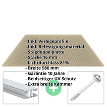 Polycarbonat Stegplatte | 16 mm | Profil Mendiger | Sparpaket | Plattenbreite 980 mm | Bronze | Breite 5,11 m | Länge 3,50 m #2