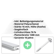 Polycarbonat Stegplatte | 16 mm | Profil Mendiger | Sparpaket | Plattenbreite 1200 mm | Klar | Breite 3,75 m | Länge 2,00 m #2