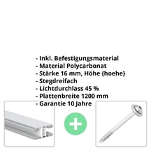 Polycarbonat Stegplatte | 16 mm | Profil Mendiger | Sparpaket | Plattenbreite 1200 mm | Opal Weiß | Breite 3,75 m | Länge 2,00 m #2