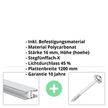 Polycarbonat Stegplatte | 16 mm | Profil Mendiger | Sparpaket | Plattenbreite 1200 mm | Opal Weiß | Extra stark | Breite 3,75 m | Länge 2,00 m #2