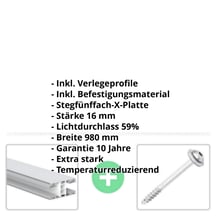 Polycarbonat Stegplatte | 16 mm | Profil Mendiger | Sparpaket | Plattenbreite 980 mm | Opal Weiß | Temperaturred. | Breite 9,15 m | Länge 4,00 m #2