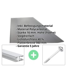 Polycarbonat Stegplatte | 16 mm | Profil Mendiger | Sparpaket | Plattenbreite 980 mm | Anthrazitgrau | Novalite | Breite 3,09 m | Länge 2,00 m #2