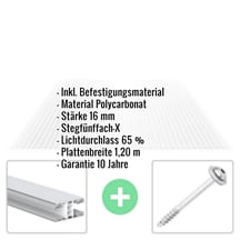 Polycarbonat Stegplatte | 16 mm | Profil Mendiger | Sparpaket | Plattenbreite 1,20 m | Klar | X-Struktur | Breite 3,75 m | Länge 2,00 m #2