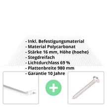 Polycarbonat Stegplatte | 16 mm | Profil Zevener Sprosse | Sparpaket | Plattenbreite 980 mm | Klar | 2nd LIFE LINE | Breite 3,13 m | Länge 2,00 m #2