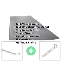 Polycarbonat Stegplatte | 16 mm | Profil Zevener Sprosse | Sparpaket | Plattenbreite 980 mm | Anthrazitgrau | Novalite | Breite 3,13 m | Länge 2,00 m #2