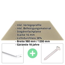 Polycarbonat Stegplatte | 16 mm | Profil Zevener Sprosse | Sparpaket | Plattenbreite 980 mm | Bronze | Breite 3,13 m | Länge 4,50 m #2