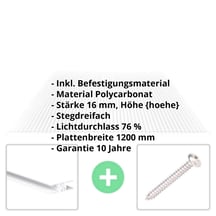 Polycarbonat Stegplatte | 16 mm | Profil Zevener Sprosse | Sparpaket | Plattenbreite 1200 mm | Klar | Breite 3,79 m | Länge 2,00 m #2