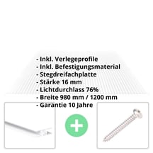 Polycarbonat Stegplatte | 16 mm | Profil Zevener Sprosse | Sparpaket | Plattenbreite 980 mm | Klar | Breite 8,23 m | Länge 2,50 m #2