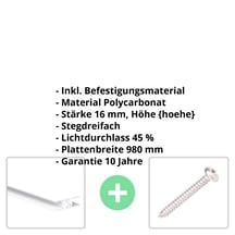 Polycarbonat Stegplatte | 16 mm | Profil Zevener Sprosse | Sparpaket | Plattenbreite 1200 mm | Opal Weiß | Breite 3,79 m | Länge 2,00 m #2