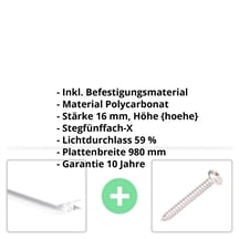 Polycarbonat Stegplatte | 16 mm | Profil Zevener Sprosse | Sparpaket | Plattenbreite 980 mm | Opal Weiß | Temperaturred. | Breite 9,25 m | Länge 5,00 m #2