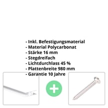 Polycarbonat Stegplatte | 16 mm | Profil Zevener Sprosse | Sparpaket | Plattenbreite 980 mm | Opal Weiß | Breite 3,13 m | Länge 2,00 m #2