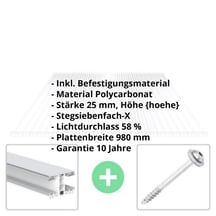 Polycarbonat Stegplatte | 25 mm | Profil Mendiger | Sparpaket | Plattenbreite 980 mm | Klar | Extra stark | Breite 4,11 m | Länge 4,00 m #2