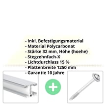 Polycarbonat Stegplatte | 32 mm | Profil Mendiger | Sparpaket | Plattenbreite 1250 mm | Gold-Opal | Breite 9,03 m | Länge 5,00 m #2