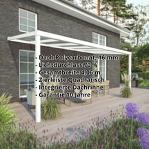 Terrassenüberdachung | Schneelastzone 1 | RAL 9016 | Platte Klar | Leiste Quadratisch | Breite 4,06 m | Tiefe 3,00 m #2
