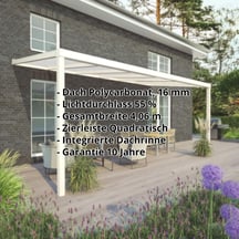 Terrassenüberdachung | Schneelastzone 2 | RAL 9001 | Platte Opal Weiß | Leiste Quadratisch | Breite 4,06 m | Tiefe 3,00 m #2