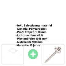 Polycarbonat Spundwandplatte | 76/18 | Sparpaket | 1,30 mm | Opal Weiß | Breite 3,05 m | Länge 2,00 m #2