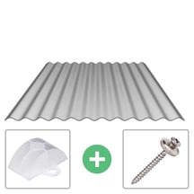 Polycarbonat Wellplatte | 76/18 | Sparpaket | 1,10 mm | Silber-Metallic | Temperaturreduzierend | Breite 5,38 m | Länge 3,50 m #1
