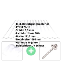 Polycarbonat Wellplatte | 76/18 | Sparpaket | 0,90 mm | Klar | Beidseitiger UV-Schutz | Breite 9,63 m | Länge 4,50 m #2