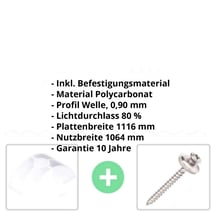 Polycarbonat Wellplatte | 76/18 | Sparpaket | 0,90 mm | Opal Weiß | Beidseitiger UV-Schutz | Breite 6,44 m | Länge 8,00 m #2