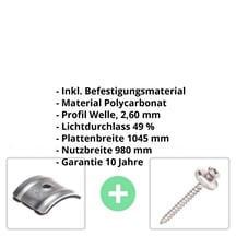 Polycarbonat Wellplatte | 76/18 | Sparpaket | 2,60 mm | Opal Weiß | Wabenstruktur | Breite 5,95 m | Länge 3,50 m #2