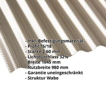 Polycarbonat Wellplatte | 76/18 | Sparpaket | 2,60 mm | Bronze | Wabenstruktur | Breite 7,91 m | Länge 3,50 m #2