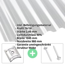 Polycarbonat Wellplatte | 76/18 | Sparpaket | 2,60 mm | Klar | Wabenstruktur | Breite 5,95 m | Länge 2,50 m #2