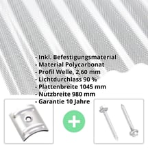 Polycarbonat Wellplatte | 76/18 | Sparpaket | 2,60 mm | Klar | Wabenstruktur | Breite 8,89 m | Länge 2,50 m #2