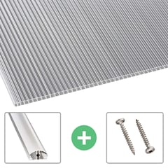 Polycarbonat Doppelstegplatte | 10 mm | Profil A4 | Sparpaket | Plattenbreite 1,05 m | Klar | Beids. UV-Schutz | Breite 3,30 m | Länge 2,00 m