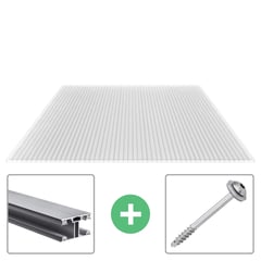 Polycarbonat Stegplatte | 16 mm | Profil ECO | Sparpaket | Plattenbreite 98 cm | Klar | Novalite | Breite 3,05 m | Länge 2,00 m