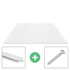 Polycarbonat Stegplatte | 16 mm | Profil Zevener Sprosse | Sparpaket | Plattenbreite 98 cm | Opal Weiß | X-Struktur | Breite 3,13 m | Länge 2,00 m