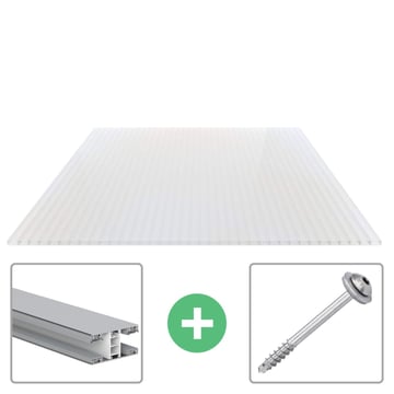 Acrylglas Stegdoppelplatte | 16 mm | Profil Mendiger | Sparpaket | Plattenbreite 980 mm | Opal Weiß | Breite 3,09 m | Länge 2,00 m