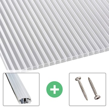 Polycarbonat Stegplatte | 16 mm | Profil A1 | Sparpaket | Plattenbreite 1200 mm | Klar | Blueline | Breite 3,74 m | Länge 2,00 m