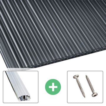 Polycarbonat Stegplatte | 16 mm | Profil A1 | Sparpaket | Plattenbreite 980 mm | Graphit | Extra stark | Breite 3,08 m | Länge 2,00