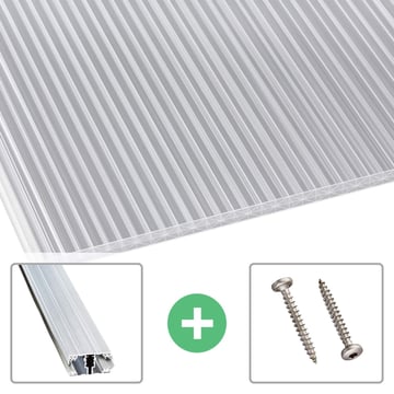 Polycarbonat Stegplatte | 16 mm | Profil A1 | Sparpaket | Plattenbreite 1200 mm | Klar | Extra stark | Breite 3,74 m | Länge 2,00 m