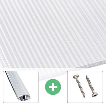 Polycarbonat Stegplatte | 16 mm | Profil A1 | Sparpaket | Plattenbreite 1200 mm | Opal-Weiß | Extra stark | Breite 3,74 m | Länge 2,00 m