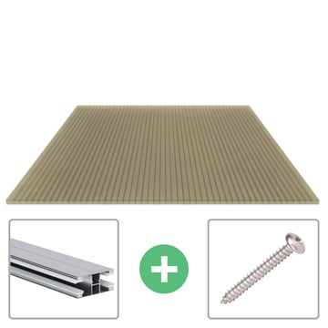 Polycarbonat Stegplatte | 16 mm | Profil DUO | Sparpaket | Plattenbreite 1200 mm | Bronze | Breite 3,75 m | Länge 2,00 m