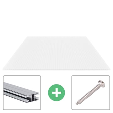 Polycarbonat Stegplatte | 16 mm | Profil DUO | Sparpaket | Plattenbreite 1200 mm | Opal Weiß | Breite 3,75 m | Länge 2,00 m