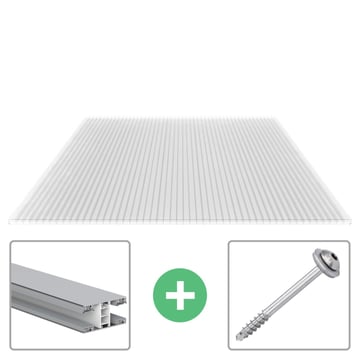 Polycarbonat Stegplatte | 16 mm | Profil Mendiger | Sparpaket | Plattenbreite 1200 mm | Klar | Breite 3,75 m | Länge 2,00 m