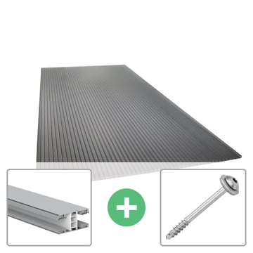 Polycarbonat Stegplatte | 16 mm | Profil Mendiger | Sparpaket | Plattenbreite 980 mm | Anthrazitgrau | Novalite | Breite 3,09 m | Länge 2,00 m