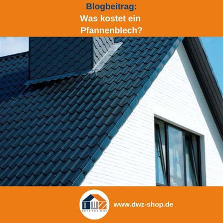 Ein modernes Haus mit einem schwarzen Pfannenblechdach und einem verkleideten Schornstein, umgeben von klarem blauem Himmel.