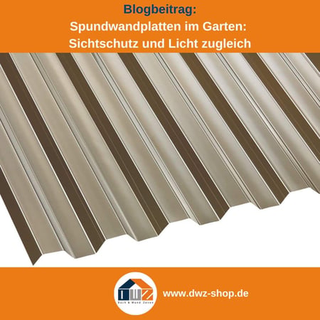Titelgrafik eines Blogbeitrags mit dem Thema ‚Spundwandplatten im Garten‘ – gezeigt wird eine Spundwandplatte in bronze, dazu das Logo und die Webadresse von DWZ-Shop.de.