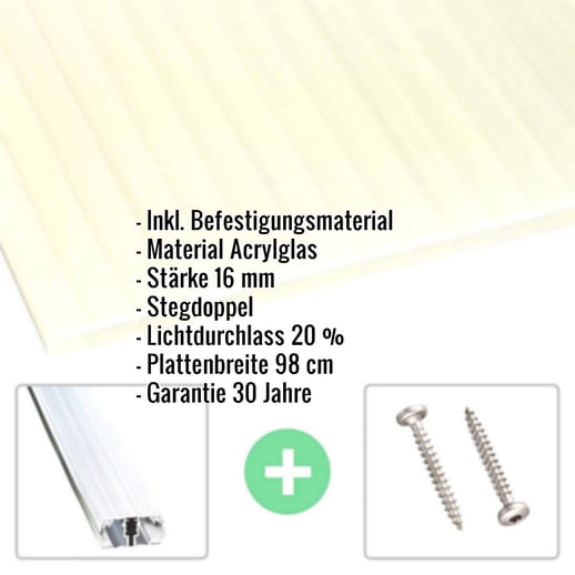 Acrylglas Stegdoppelplatte | 16 mm | Profil A1 | Sparpaket | Plattenbreite 98 cm | Opal Weiß / Gold | Breite 5,10 m | Länge 2,00 m #2