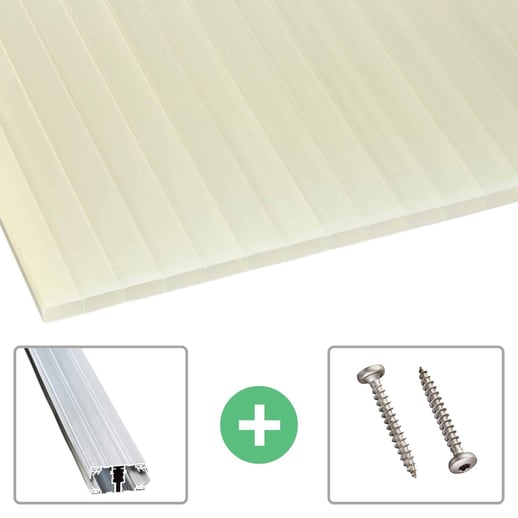 Acrylglas Stegdoppelplatte | 16 mm | Profil A1 | Sparpaket | Plattenbreite 98 cm | Opal Weiß / Gold | Breite 5,10 m | Länge 2,00 m #1