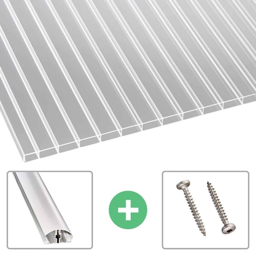 Acrylglas Stegdoppelplatte | 16 mm | Profil A4 | Sparpaket | Plattenbreite 98 cm | Klar | Breite 3,09 m | Länge 2,00 m #1